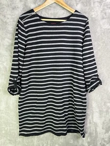 Merona Dress Women’s XXL Sweater Roll Tab Sleeve Striped Blue And Gray Casual - Picture 1 of 8