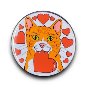 Bottone spilla San Valentino cuore gatto tabby arancione fatto a mano arte regalo 2,25" - Foto 1 di 15