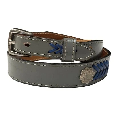Nuevo de Colección Años 90 Círculo Y Gris Azul Cordones Cuero Vaquero Western Concho Cinturón 24-26 Foto 1 de 4