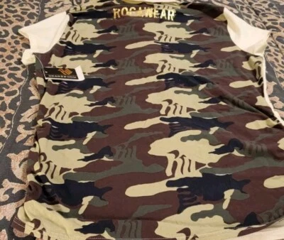 NUEVO CON ETIQUETAS *Rocawear Mujer Talla XL Polo Manga Corta Marfil/Camuflaje Diseño LOGO Foto 1 de 4