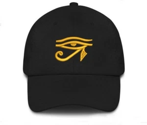 Eye of horus embroidered black cap hook and loop closure egypt occult udjat hat - Picture 1 of 2