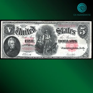 1907 $5 Five Dollar Legal Tender Note, WOODCHOPPER, SCARCE, VF+, 55431 - Picture 1 of 2