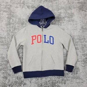 Polo Ralph Lauren Hoodie Boys Large Gray Spellout Full Zip Jacket Youth - Picture 1 of 8