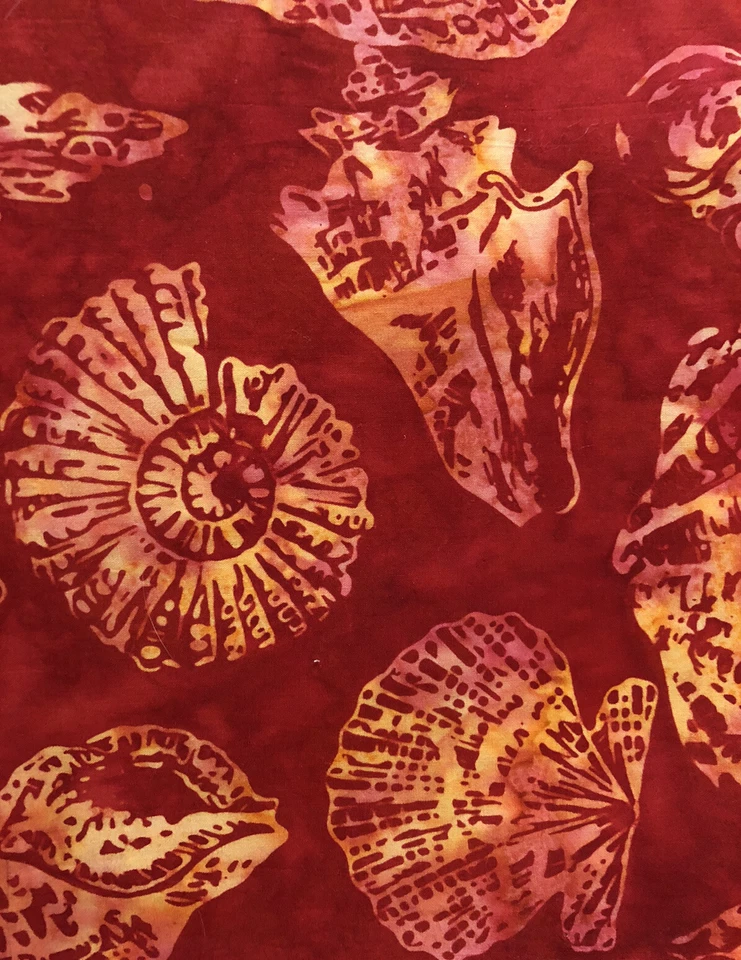 1 Yarda de Tela Batik Océano Conchas Rojas 100% Algodón Rosa Naranja Rojo Amarillento Foto 1 de 1