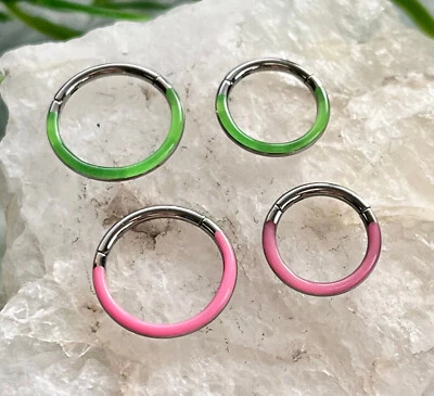 1pc Hinged Segment Ring Glow in the Dark Front Septum Hoop Helix Daith 16g - Image 1 of 4