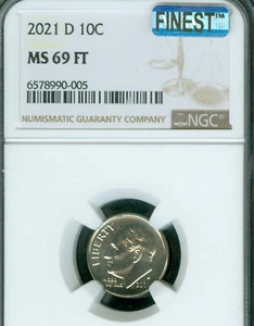 2021 D ROOSEVELT DIME NGC MS69 FT MAC FINEST GRADE & SPOTLESS . - Picture 1 of 2