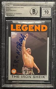 IRON SHEIK SIGNED 2016 WWE TOPPS HERITAGE SILVER BECKETT AUTO GRADE 10  15/50 - Picture 1 of 2