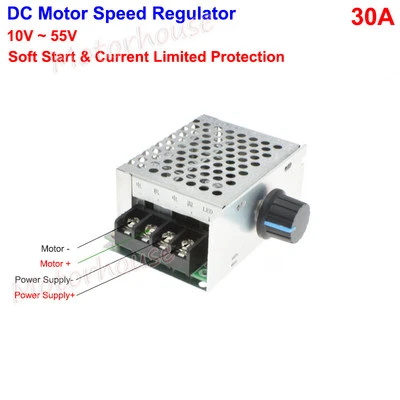 DC 10~55V 12V 24V 48V 30A PWM DC Motor Speed Controller Motor Soft Start Switch - Image 1 of 2