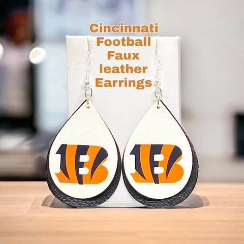 Cincinnati Bengals Inspired Football Layered  Faux Leather Dangle Earrings Cover