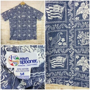 De colección Años 90 Reyn Spooner Lahaina Marinero Popover Hombres M Azul Denim Bandera Hawaiana Playa - Imagen 1 de 12
