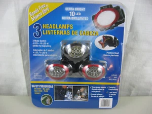 GMS Industries 3 Ultra Bright 10 LED Headlamps Batteries Included-New - Picture 1 of 8