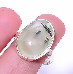 Tourmalated Prehnite Handmade 925 Sterling Silver Jewelry Ring s.9 T997 A384 - Picture 1 of 1