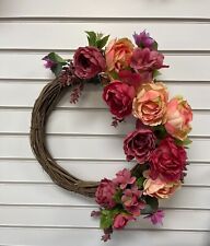17"-21" Rose Flowers Wreath for Front Door, Wall Decor Hanging Decor Red-Orange