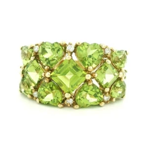 Vibrant 9ct Yellow Gold Peridot & Diamond Cluster Ring - Picture 1 of 5