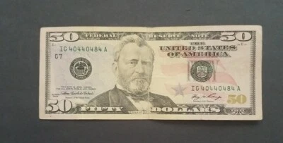 50 dollar bill TRINARY series 2006 Chicago 5 of a kind FRN IG 40440484 A - Image 1 of 2