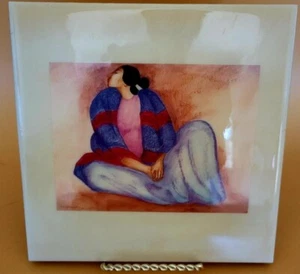 R.C. Gorman Designed 8"x8" Tile Numbered 4/92 Woman With Blue Blanket 1977 - Picture 1 of 3