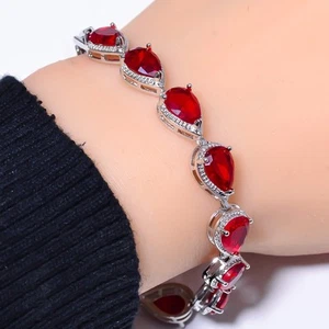 Red Garnet 925 Sterling Silver Tennis Bracelet 7.99" B74419 Gift for her - Picture 1 of 4