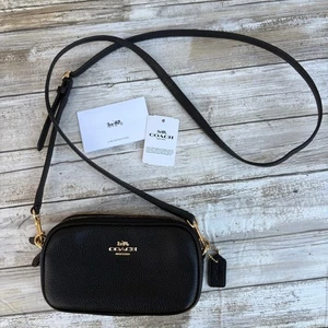 Coach Handtasche schwarz Mini Pebbled Leder Umhängetasche 53034 Doppelreißverschluss Reise  - Bild 1 von 19