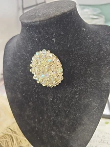 Brooch/pin A.b. Crystals Circular White Colorless Rhnestones - Picture 1 of 8