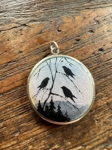 Sterling Silver Enamel  Pendant Norway Norwegian vtg estate birds 2573 - Picture 1 of 8