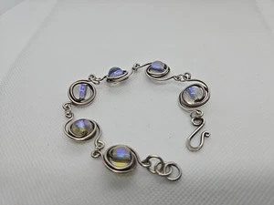 Vintage Armband Silber Modernist Handwerker Israel Wirbel irisierend Labradorit - Bild 1 von 8