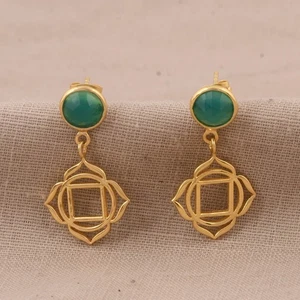 Energy Chakra Earring Gold Plated Rustic Ethnic Festive Boho Brass Jewelry - Picture 1 of 8