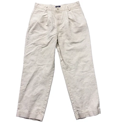 Pantalones de lino Dockers para hombre 32x28 plisados con puños sin arrugas beige Preppy Resort ☼ Foto 1 de 4