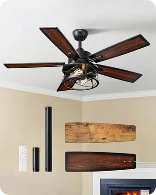 42“ Farmhouse Ceiling Fans with Lights and Remote 10%-100% Dimmable 6 Speeds ... - Image 1 of 4