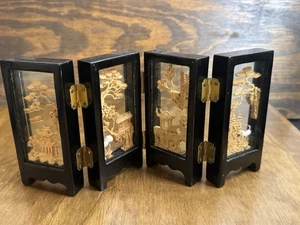 Divisor de 4 paneles tallado corcho pantalla plegable china diorama vintage - Imagen 1 de 9