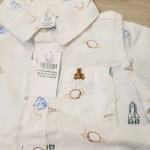 Baby Gap Boys Space Rockets Long Sleeved Button Down Shirt Size 18-24 Months - Picture 1 of 4