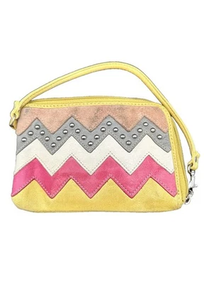 Muñequera vintage Y2K Fossil Zig Zag cuero amarillo cremallera alrededor llave por Foto 1 de 4