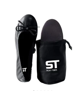 Silky Toes FOLDABLE TRAVEL FLAT PORTABLE COMFORT SHOES W/ POUCH 9M Black Ballet - Picture 1 of 6