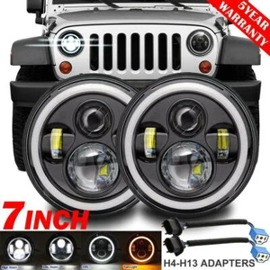 Pair 7" LED Headlights High-Low Beam DRL Angel Eyes for Jeep Wrangler JK TJ CJ - Picture 1 of 12