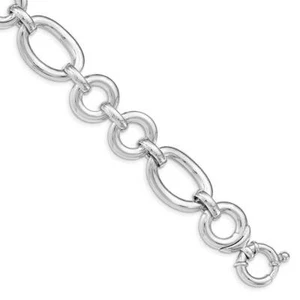 Sterling Silver Rhodium Plated Polished Fancy Link Bracelet 7.75" - Picture 1 of 3