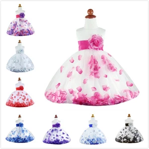 Girls Formal Dress Petals Flower Girls Princess Pageant Wedding Easter Dress - Picture 1 of 19
