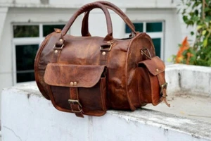 Borsone da viaggio uomo in pelle di capra marrone palestra borsa vintage 13" - Foto 1 di 6