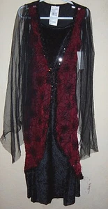 girls NEW MEDIUM WINGED VAMPIRESS HALLOWEEN COSTUME dress black red sequins WOW! - Picture 1 of 1