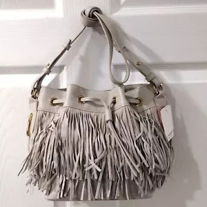 Samantha Vega Grey Leather Fringe Drawstring Bags, Handbags, Magnetic Closure - Picture 1 of 15