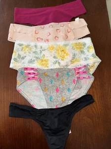 Victoria's Secret PINK Mini Logo Lace cactus peach floral black tong Panty S M - Picture 1 of 10