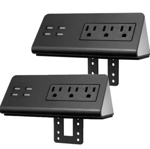 Two Desk Edge Mount Power Outlets With Usb Charge Ergonomic Ports (Set of 2) - Picture 1 of 7