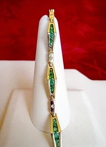 BRAZALETE TENIS CEI ORO AMARILLO 14K REDONDO ESMERALDA Y DIAMANTES ESLABONES 7" LARGO - Imagen 1 de 10