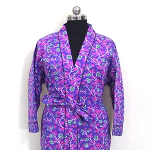 Nightwear Dress Gown Beach wear robes Cover Up Indian Printed cotton kimono robe - Picture 1 of 6
