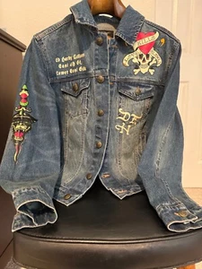 New Ed Hardy Big Flame Skull Denim Jacket Women’s  Jean Jacket Size M - Picture 1 of 12