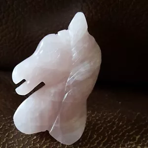 Rose Quartz Natural Crystal Rock Spirit Horse head Carved Pink Love Pendant 2" - Picture 1 of 10