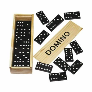 28 x Traditional Dominoes Set Wooden Box Toy Classic Game Kids Black/White Dots - Picture 1 of 7