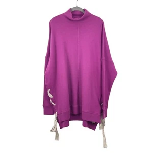 Felpa pullover FREE PEOPLE So Peluche viola piccola misto cotone lati stringata - Foto 1 di 12