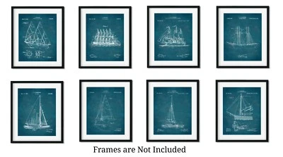 Juego de 8 (8x10) impresiones artísticas de patente vela decoración pared baño velero náutico Foto 1 de 4