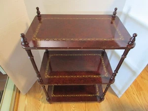 Vintage Lacquered Faux burl side accent table 3-Shelves gold accents 19"W 1940's - Picture 1 of 17