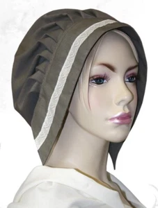 Tudorhaube Olive groß mit Borte Mittelalter Larp Haube Kopfbedeckung Theater - Bild 1 von 1