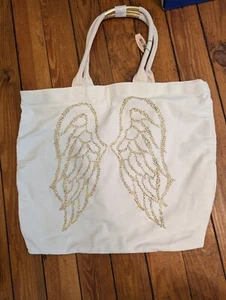 Bolso de Mano Victorias Secret para Mujer Blanco Dorado Estrás Alas Lona Playa Viaje - Imagen 1 de 9